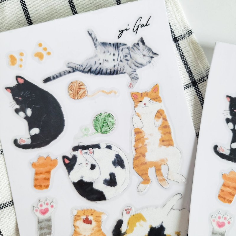 Pressure-sensitive stickers, transfer stickers, handbook stickers - 2 pieces of cats in various sleeping positions, easy to tear off - สติกเกอร์ - กระดาษ ขาว