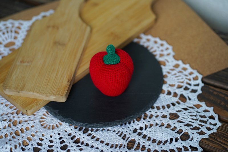 Crochet pepper, crochet vegetables, educational toy, pretend food play, soft toy - 嬰幼兒玩具/毛公仔 - 壓克力 紅色