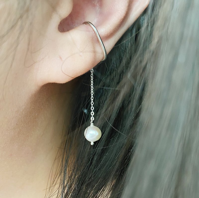 【be different】 Swaying pearl ear cuff 925 Silver earcuff single sale - Earrings & Clip-ons - Pearl Silver