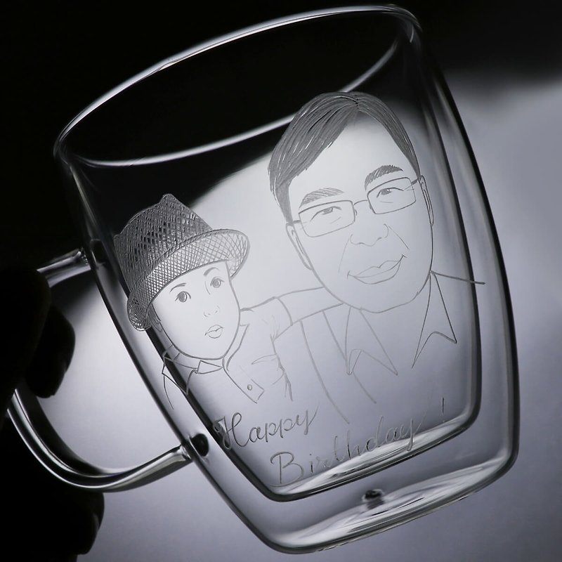375cc [A granddaughter portrait custom] (realistic version) double-layer mug mug grandfather's birthday gift - ภาพวาดบุคคล - แก้ว สีเทา
