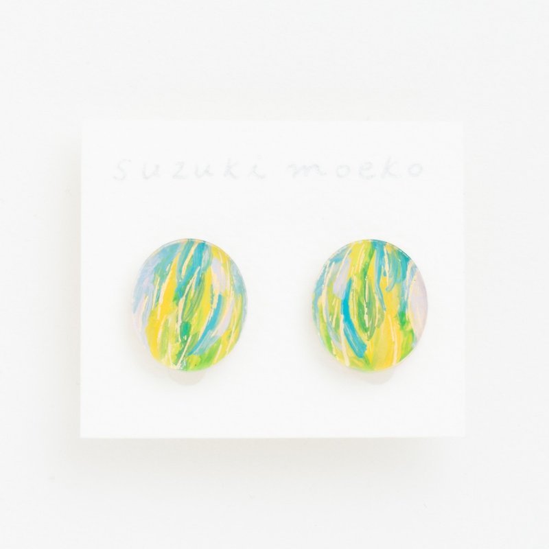 Picture earrings [circle] - Earrings & Clip-ons - Acrylic Yellow