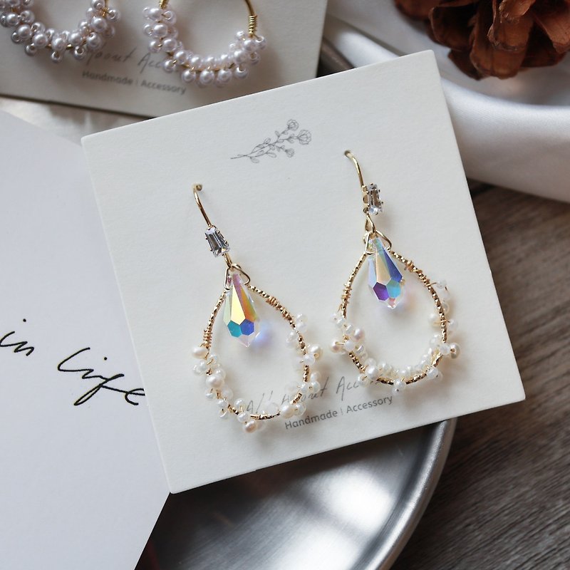 Swarovski elegant sparkling diamond earrings - Earrings & Clip-ons - Other Materials Multicolor