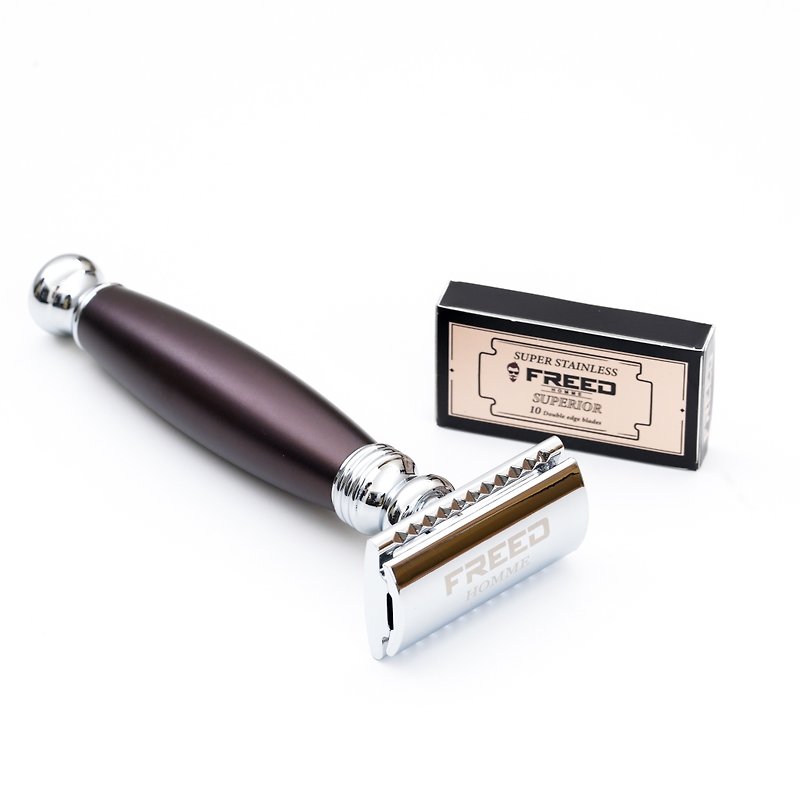 【SHAVE】Closed Retro Double Edge Safety Razor - Saddle Brown(with 10 Blades) Customized - Men's Skincare - Other Metals Brown