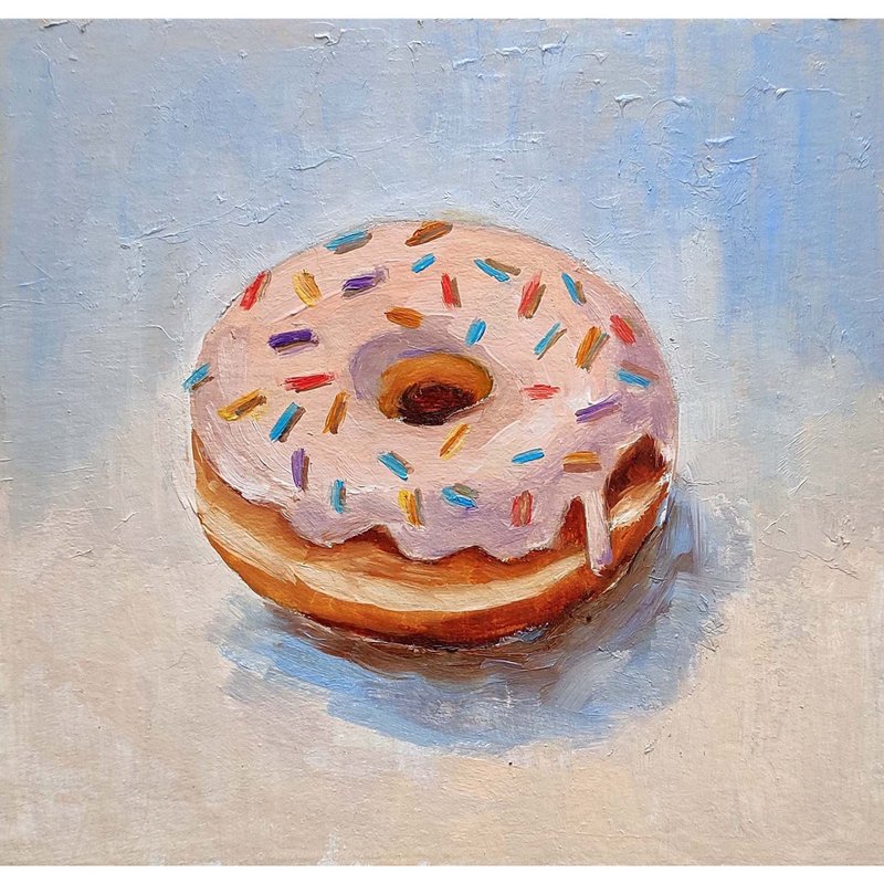 Donut Original Painting, Dessert Wall Art, Food Art, Kitchen Decor, 手工油畫, 油畫原作 - 海報/掛畫/掛布 - 其他材質 多色