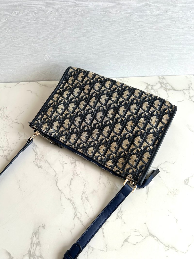 Discontinued Vintage Dior Blue-Black Trotter Monogram Leather Bag - Pre-owned Shoulder Bag / Crossbody Bag - กระเป๋าแมสเซนเจอร์ - หนังแท้ สีน้ำเงิน