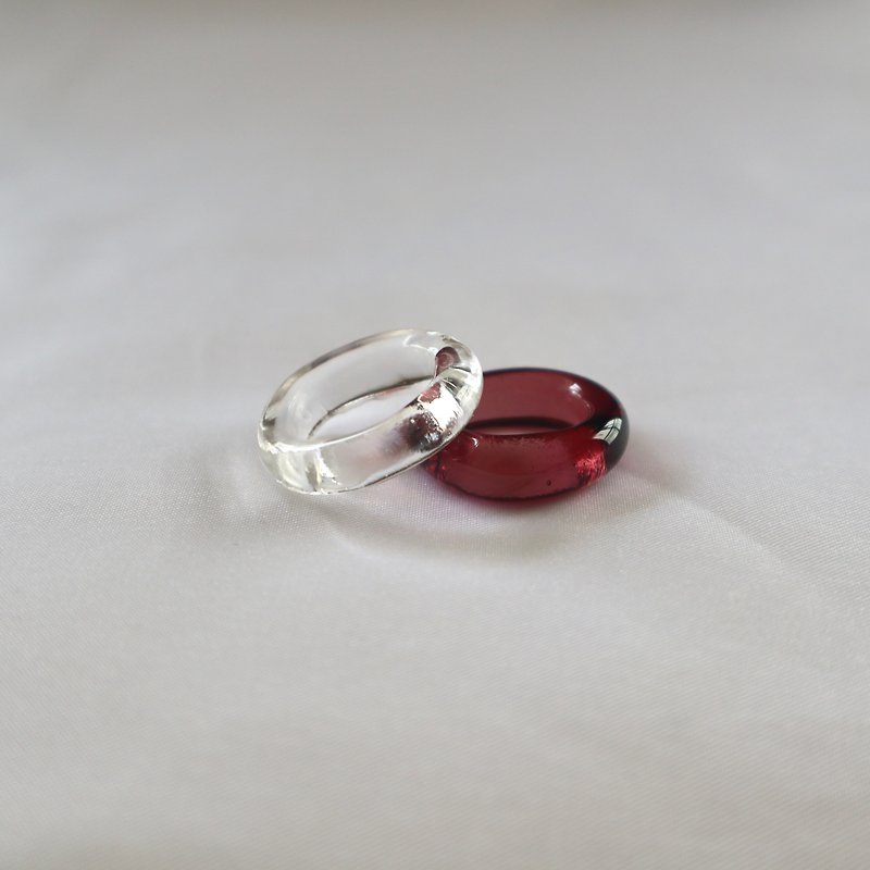 Set of 2 Bordeaux double glass rings - แหวนทั่วไป - แก้ว สีแดง