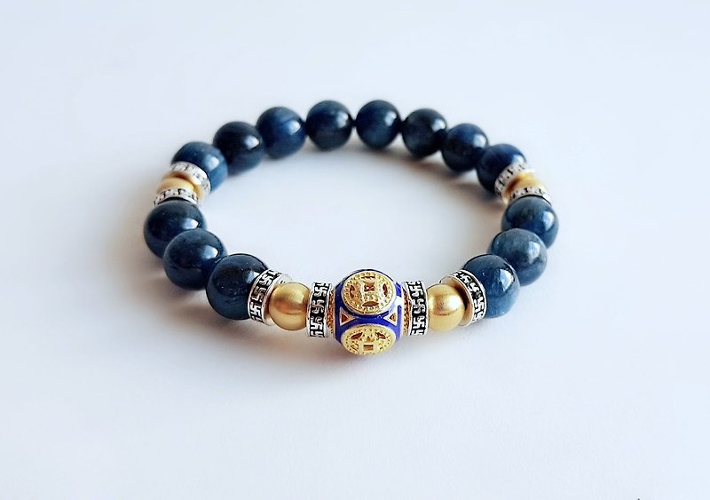 Kyanite 925 sterling silver gold cloisonne brass bracelet - Bracelets - Gemstone Blue