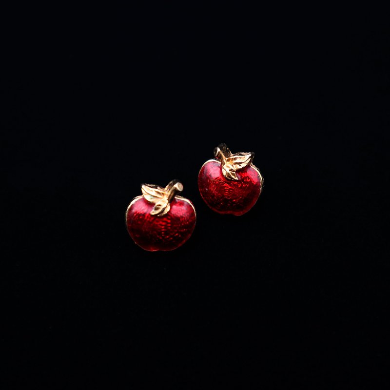 Pumpkin Vintage. Vintage Avon Golden Red Apple Needle Earrings - ต่างหู - วัสดุอื่นๆ สีแดง