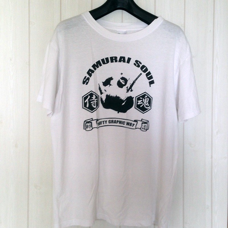 [T-shirt] SAMURAI SOUL - เสื้อยืดผู้ชาย - ผ้าฝ้าย/ผ้าลินิน ขาว