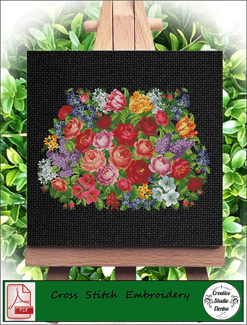 CreativeStudioElenka Vintage Cross Stitch Scheme Victorian bouquet - PDF Embroidery Scheme