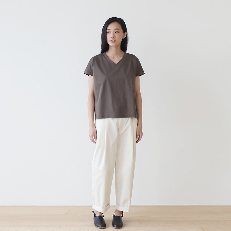 KOOW four-color fit fit V-neck high-density combed cotton mercerized T-shirt - Women's T-Shirts - Cotton & Hemp 