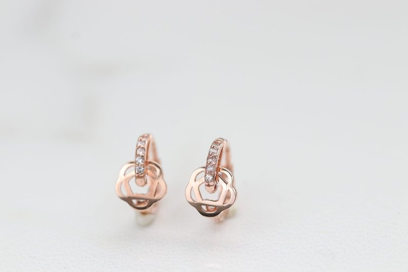 Pure 14K gold rose diamond earrings that do not need to be removed in the shower and will not fade when exposed to sweat or water - Earrings & Clip-ons - Precious Metals Gold