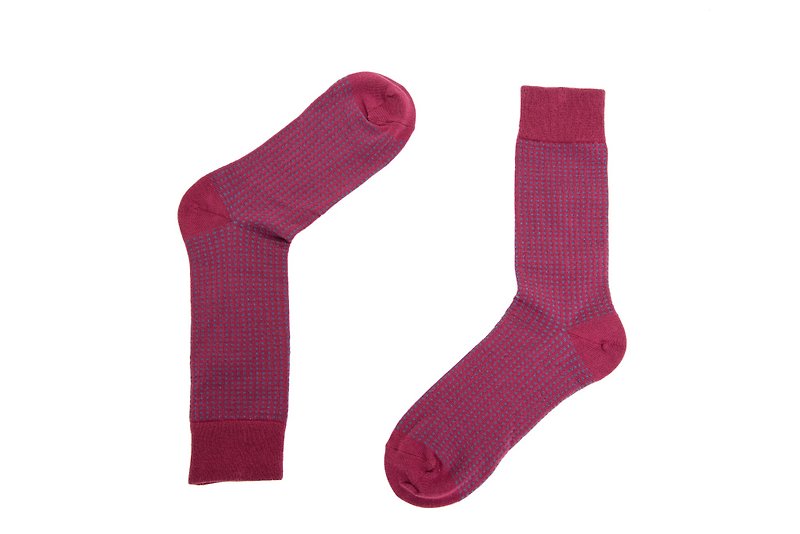 Checkered texture gentleman socks colorful peach - ถุงเท้า - ผ้าฝ้าย/ผ้าลินิน สึชมพู