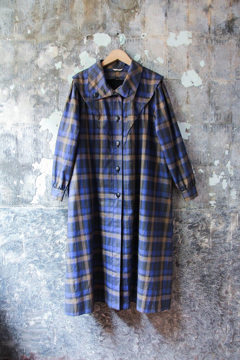 袅袅 department store -Vintage Japanese plaid trench coat jacket retro - เสื้อสูท/เสื้อคลุมยาว - วัสดุอื่นๆ 