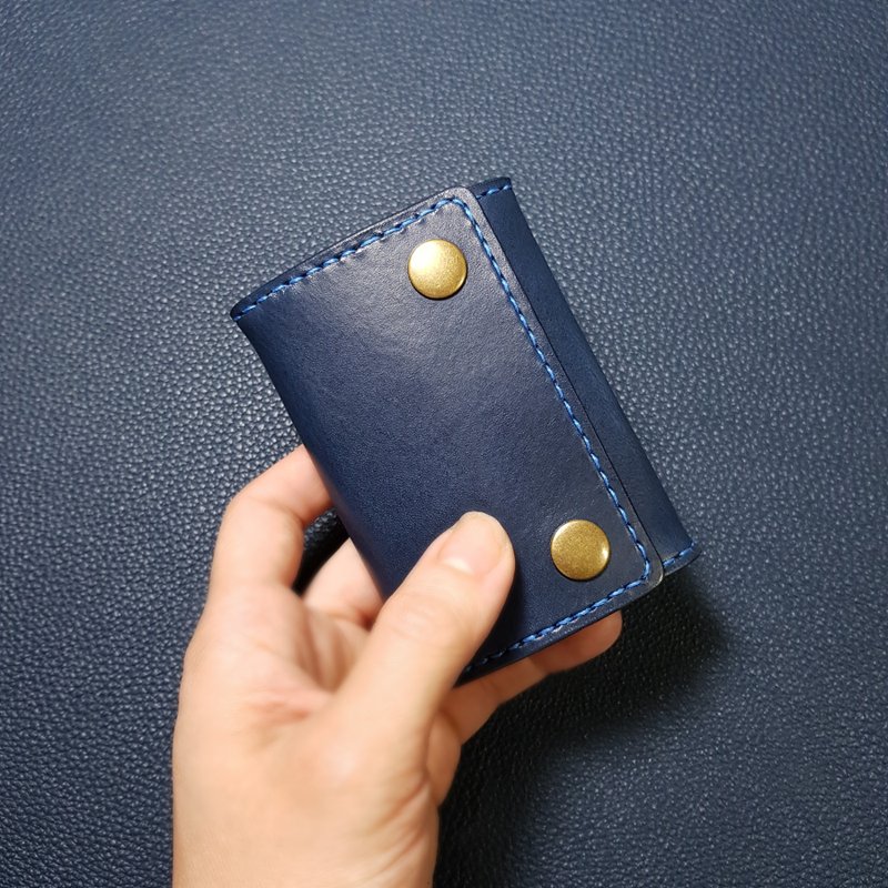 Natural cow leather three-dimensional coin purse-change does not fall out design_rectangular_dark blue series - Coin Purses - Genuine Leather Blue