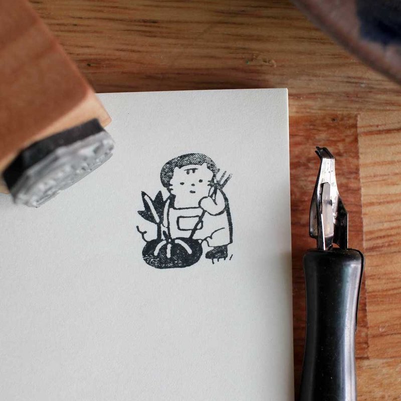 (Jayeon Store Wood Stamp Series) Farmer cat harvesting pumpkins - 印章/印台 - 木頭 