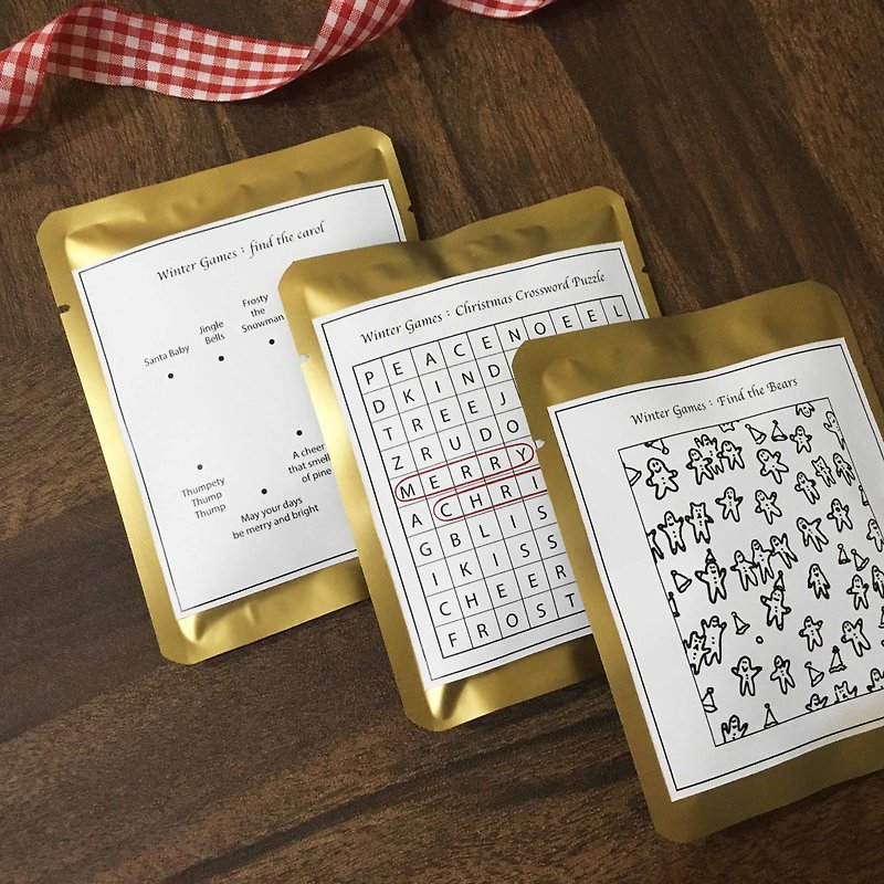 クリスマスゲームコーヒーパケットハンギングイヤーコーヒークリスマスカード/オールドスクールゲーム/ 3種類 - カード・はがき - その他の素材 ゴールド