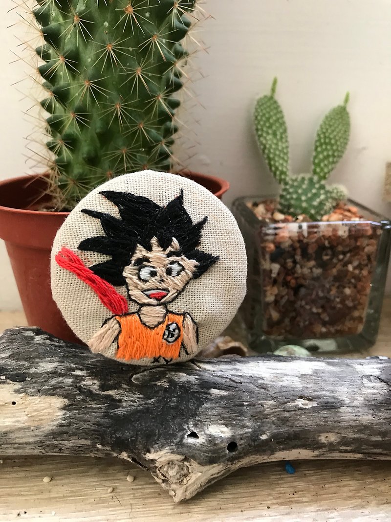 Wednesday hand embroidered dragon ball Z brooch - Brooches - Thread Khaki