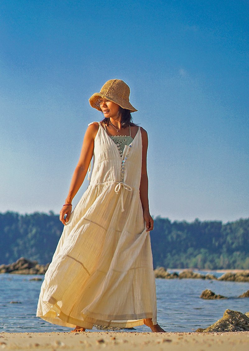 Loose wide leg cotton summer jumpsuit. Elegant and comfortable ruffle overall. - Overalls & Jumpsuits - Other Materials 