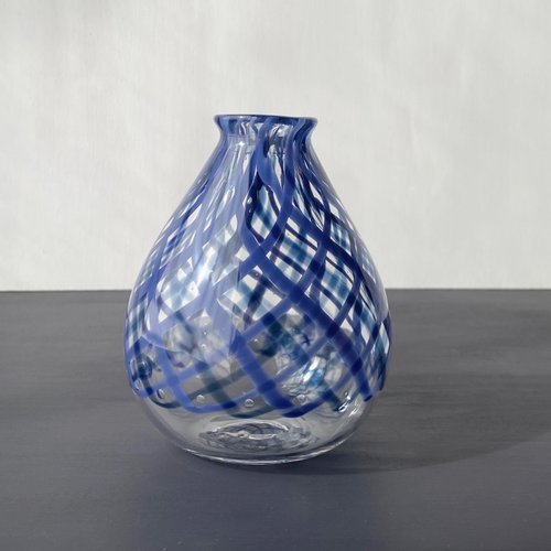 花器青紫・紺色格子模様-卵型- - 設計館shizuka-miura 花瓶/陶器- Pinkoi