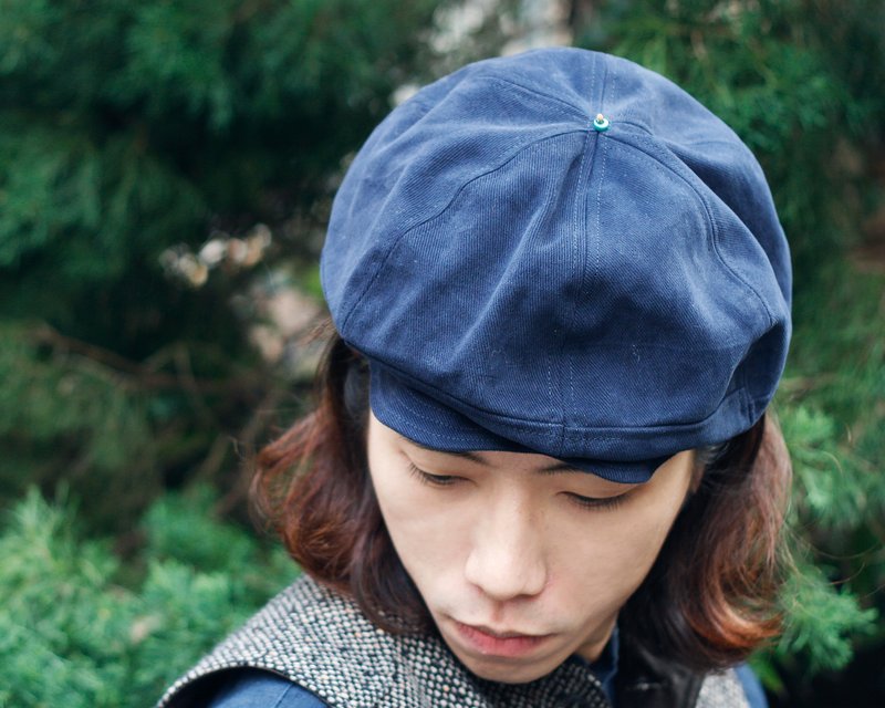 OMAKE / OMABOW mushroom cap / Navy / Turquoise Remake - หมวก - วัสดุอื่นๆ สีน้ำเงิน