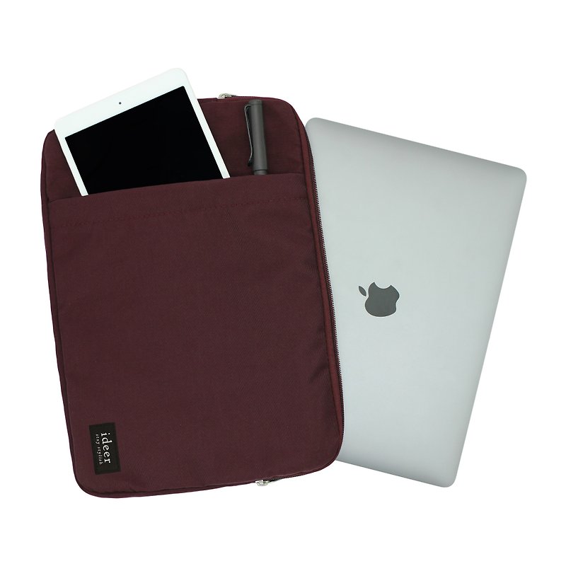 Burgundy water-repellent nylon ultralight laptop bag 13.3-inch laptop briefcase school bag - กระเป๋าแล็ปท็อป - วัสดุอื่นๆ สีแดง