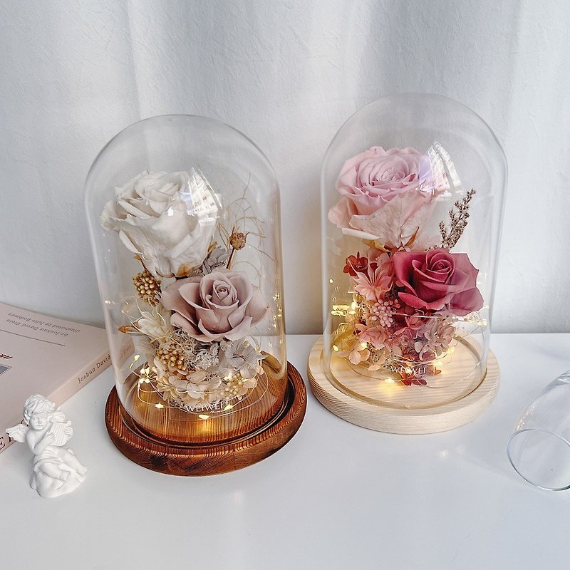 Mother's Day Gift Box/Customized Gift Oversized Ecuadorian Imported Rose Glass Bell Jar Everlasting Flower Night Lamp - Dried Flowers & Bouquets - Plants & Flowers Red