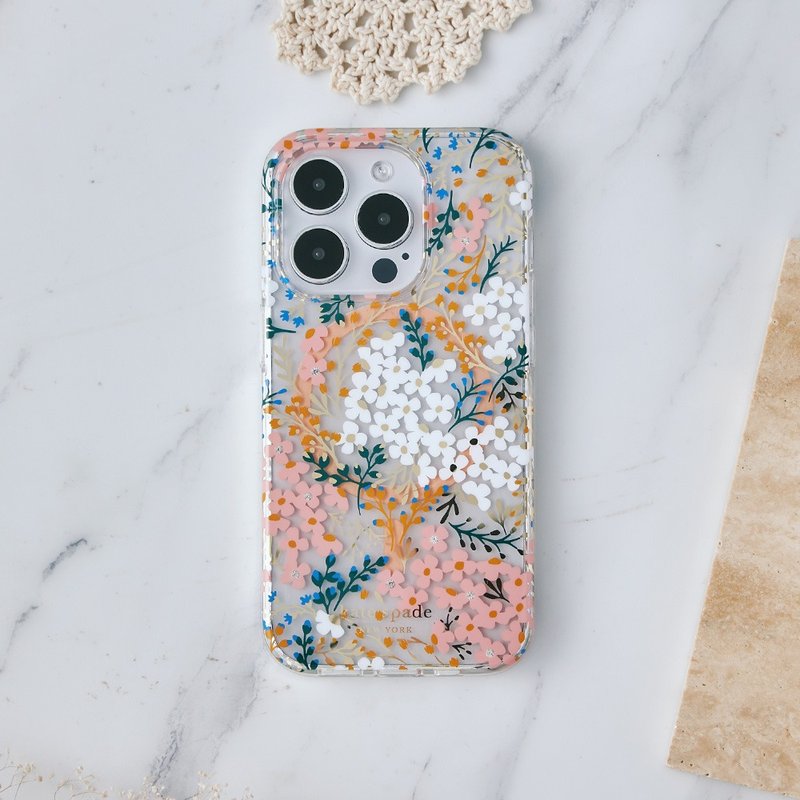 送贈品【kate spade】iPhone 15系列 磁吸精品手機殼 秘密花園 - 手機殼/手機套 - 塑膠 白色