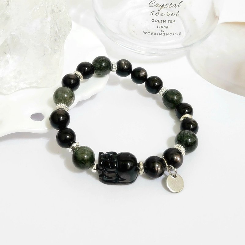 Golden Fortune Stone Pixiu Design Bracelet / For Ward Off Tai Sui & Boost Career Luck - สร้อยข้อมือ - คริสตัล สีดำ