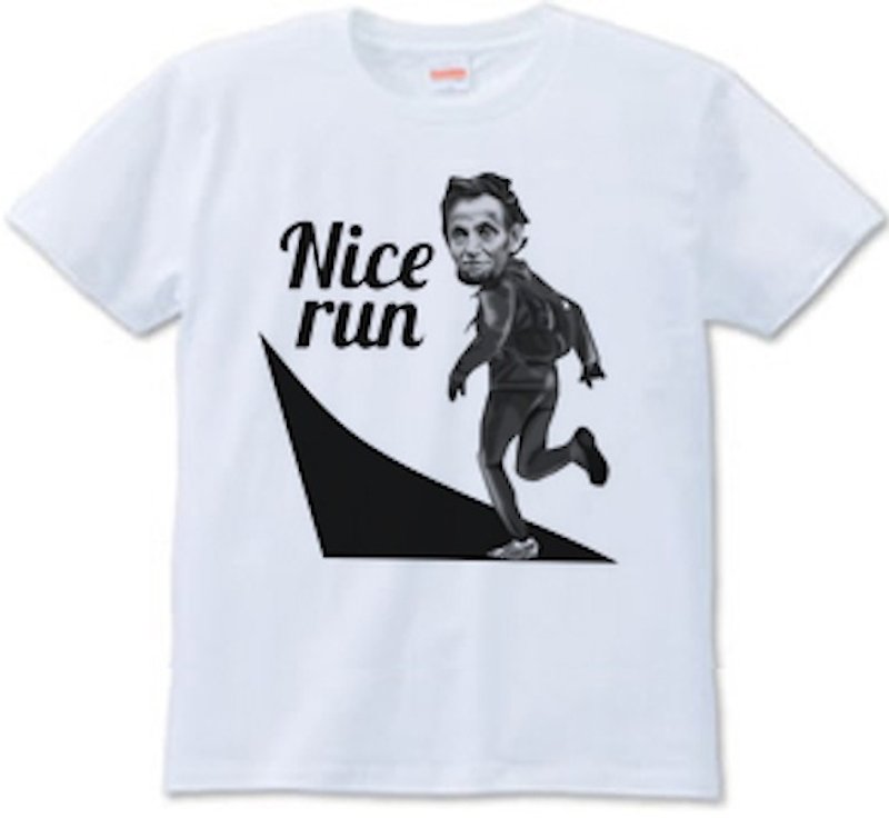 Nice run mono (T-shirt white / ash / gray) - เสื้อยืดผู้ชาย - ผ้าฝ้าย/ผ้าลินิน ขาว