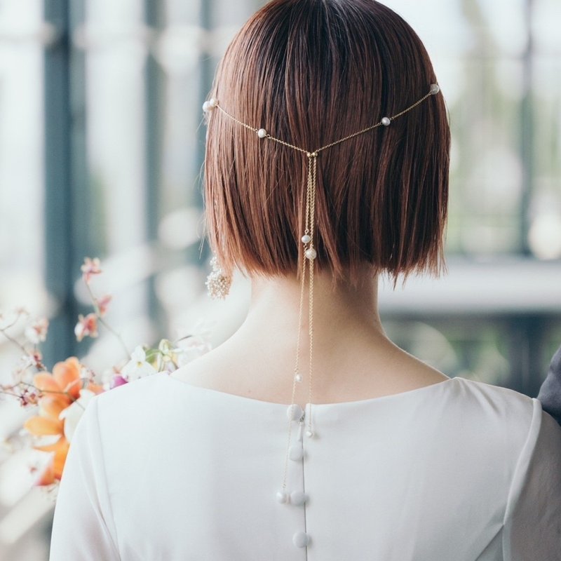 Shiny pearl hair chain - เครื่องประดับผม - ไข่มุก ขาว