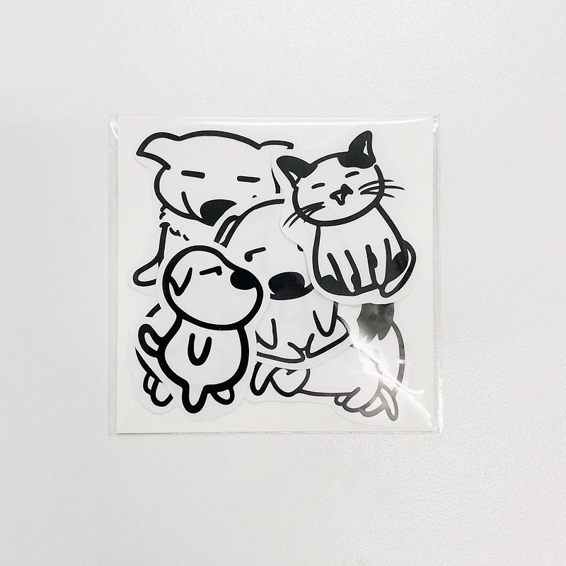 Black and white dog and special cat/transparent sticker pack 6 pieces - Stickers - Paper Black