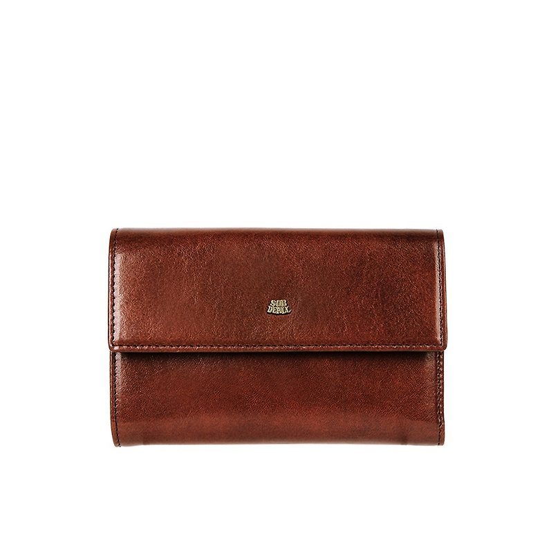 【SOBDEALL】Vegetable tanned leather vegetable tanned leather genuine leather three-fold middle clip - Wallets - Genuine Leather Brown