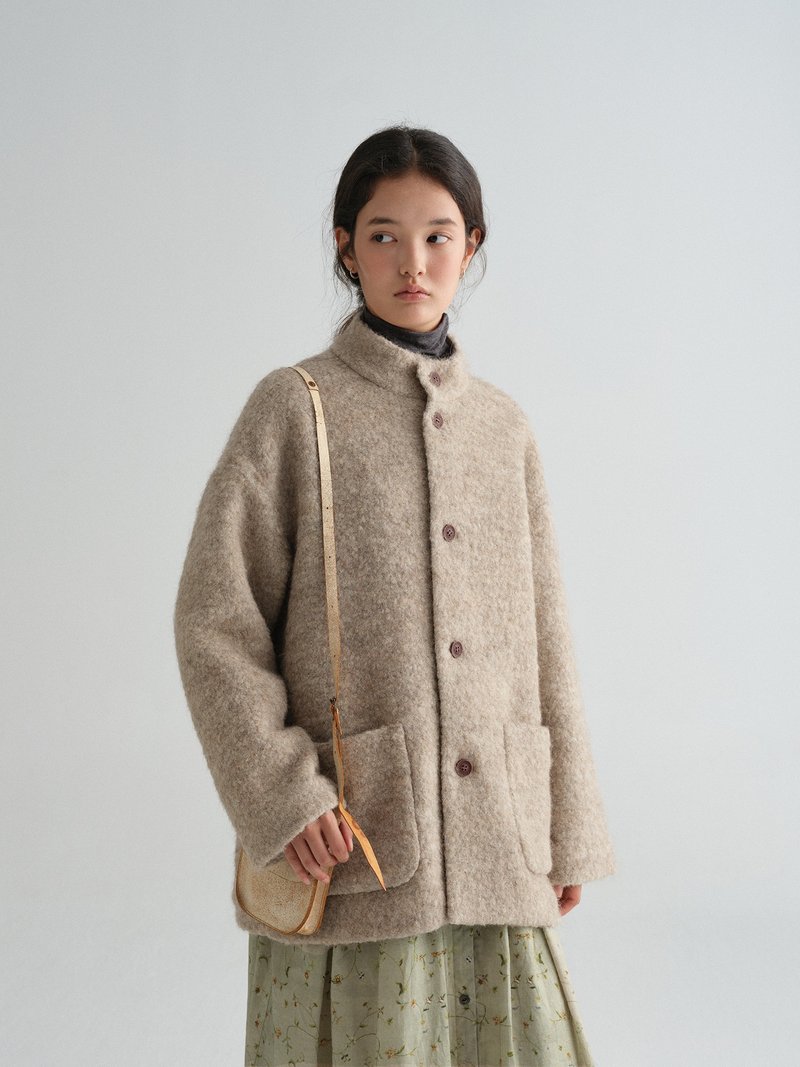 Camel Loop Wool Stand Collar Autumn/Winter Thick Coat - เสื้อสูท/เสื้อคลุมยาว - ผ้าฝ้าย/ผ้าลินิน หลากหลายสี