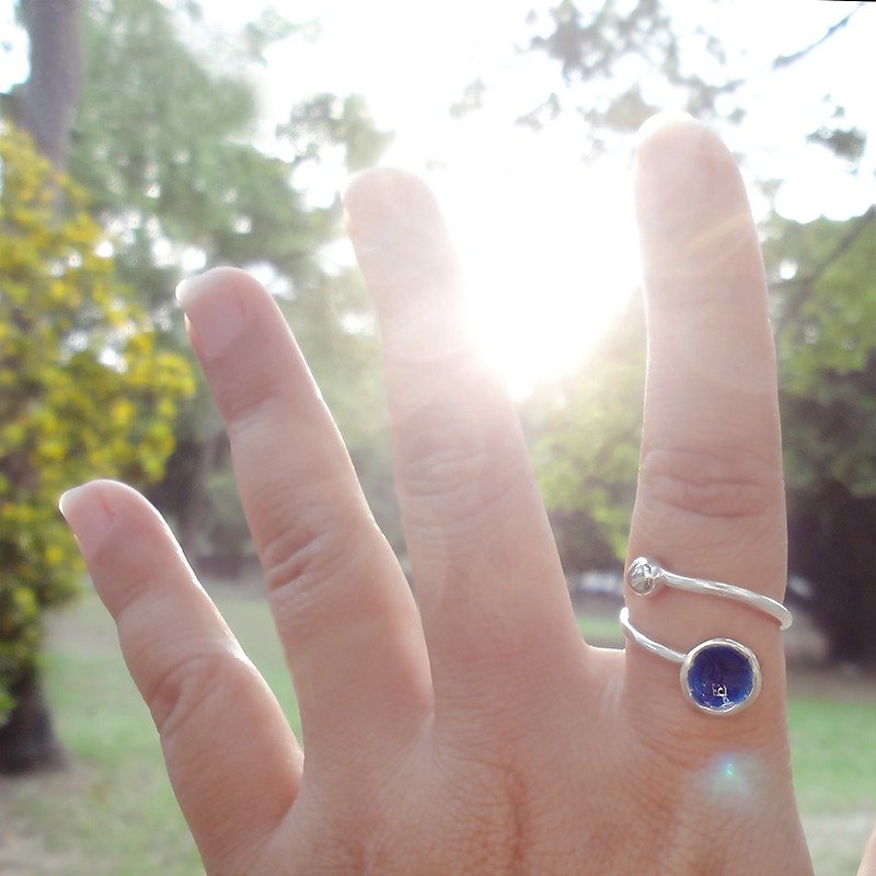 行星 琺瑯銀戒指-藍 - 戒指 - 琺瑯 藍色