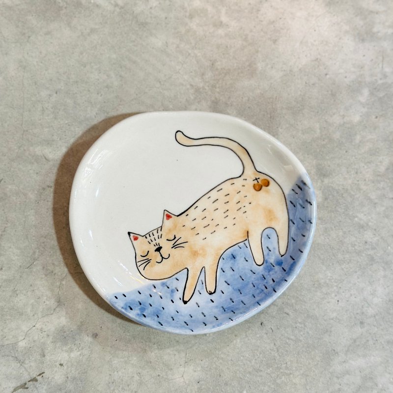手作り猫模様陶板 / 02 - 皿・プレート - 陶器 ホワイト