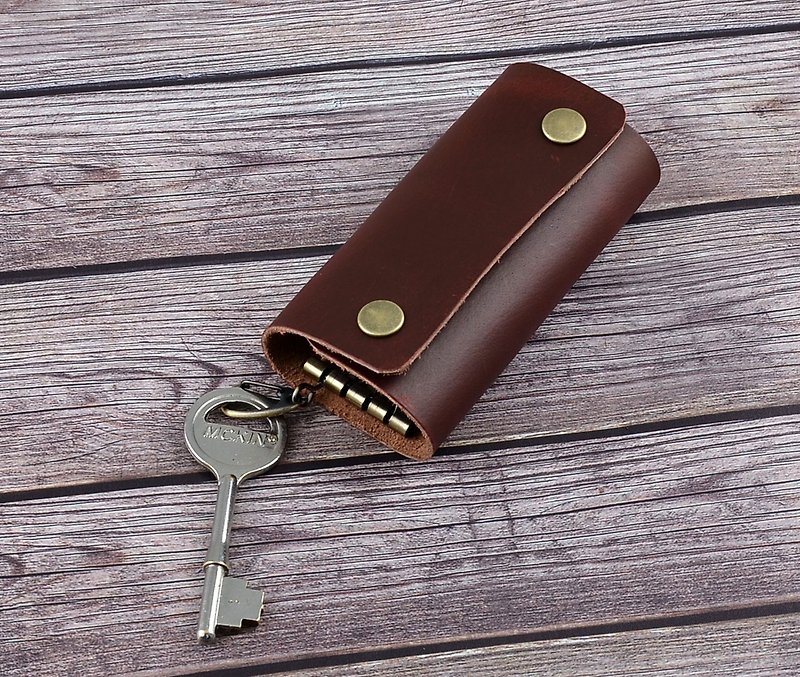 (U6.JP6 Handmade Leather Goods) Imported cowhide natural hand-made sewing. Key case/key cover/key collection clip - Keychains - Genuine Leather Brown