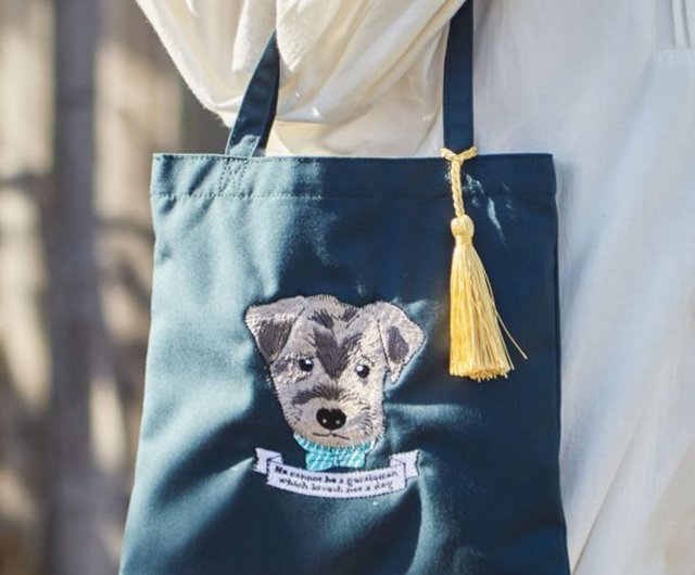 専用ページ☆ブルちゃん刺繍デコレーショントート 好評予約】ヨーロピアンイラスト風犬刺繍トートバッグ（3色
