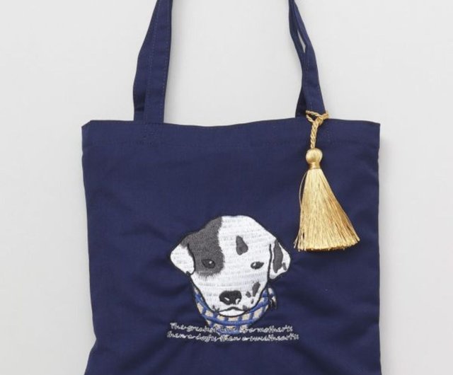 好評予約】ヨーロピアンイラスト風犬刺繍トートバッグ（3色