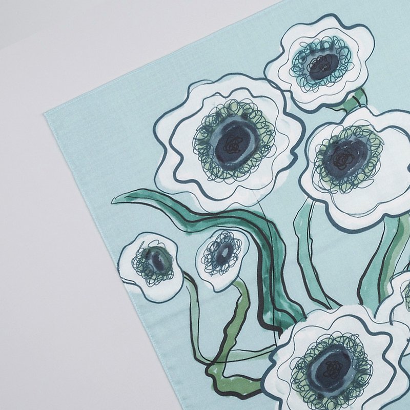 Poppy white – square scarf - ผ้าเช็ดหน้า - ผ้าฝ้าย/ผ้าลินิน 