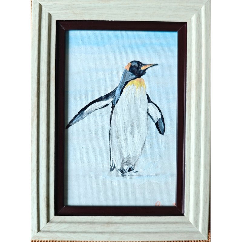 Penguin Snowy Painting Original Bird Art Christmas Home Decor By RinaArtSK - Wall Décor - Other Materials Multicolor