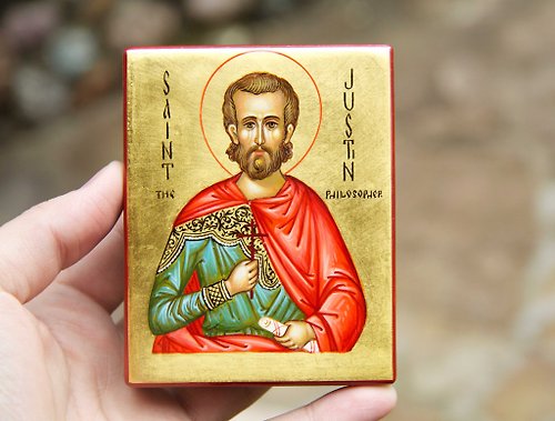 Orthodox small icons hand painted orthodox wood icon Saint Holy Martyr Justin the Philosopher