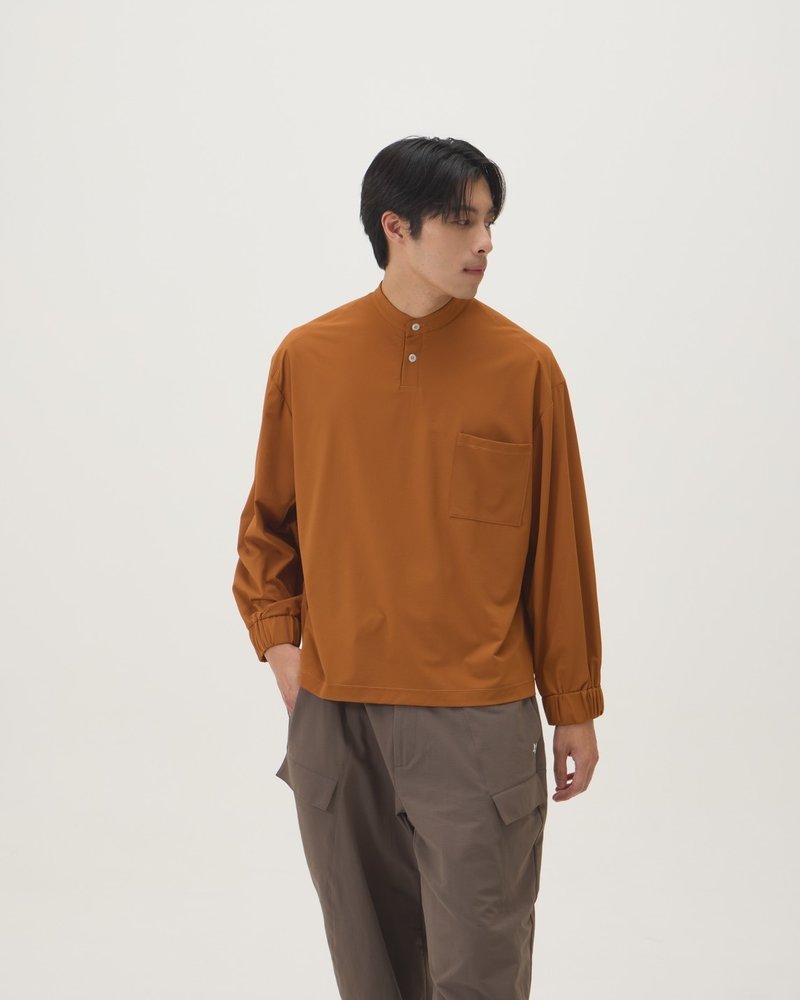 Wide Pullover Henley Collar (Walnut) - Men's Shirts - Nylon Orange