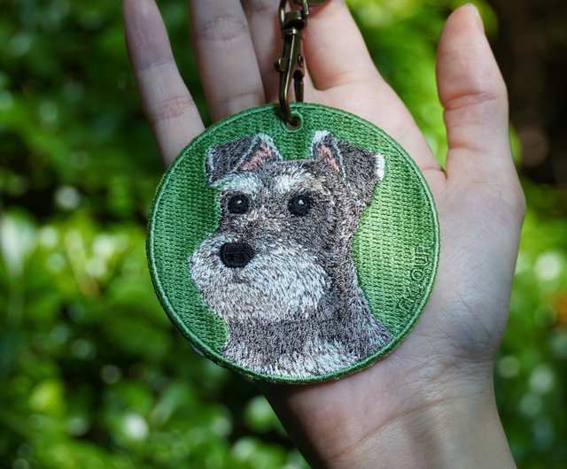 EMJOUR リバーシブル刺繍チャーム - シュナウザー | 本物の刺繍