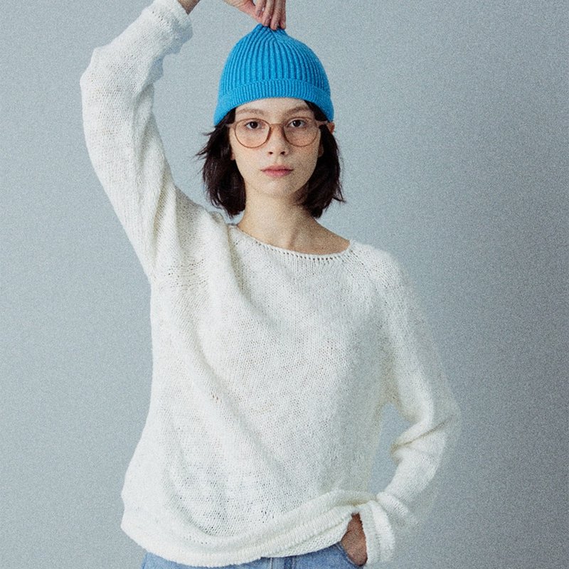Spring Boat Neck Cotton Slub Knit Top_Ivory - 女上衣/長袖上衣 - 棉．麻 