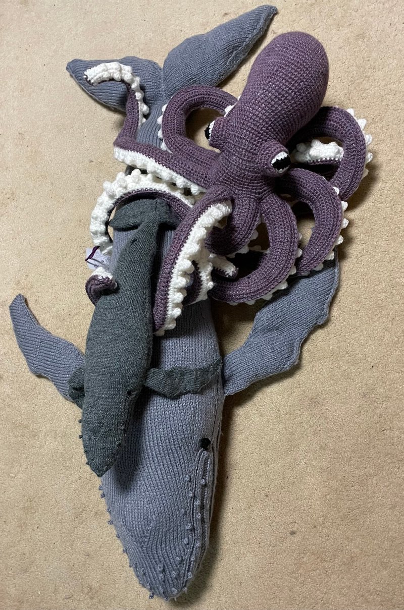 編み海洋生物ザトウクジラ魅力的かわいい編みぐるみ (赤ちゃんサイズ) - 編織/刺繡/羊毛氈/縫紉 - 棉．麻 銀色