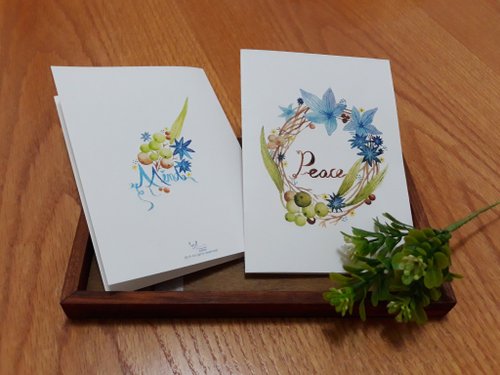 紋秀設計winshowdesign 心花怒放水彩花圈卡片附牛皮信封綠和藍一張45元