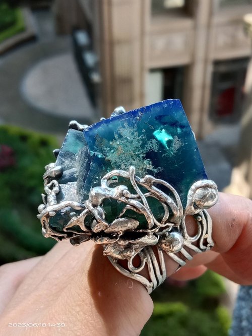 エメラルド　カッティング　ストーン　ハンドメイド　シルバーリング STONE HIGH ストーンハイ シルバーリング