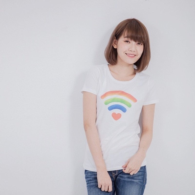 Love wifi peach cotton T-shirt Women / white - Women's T-Shirts - Cotton & Hemp Multicolor