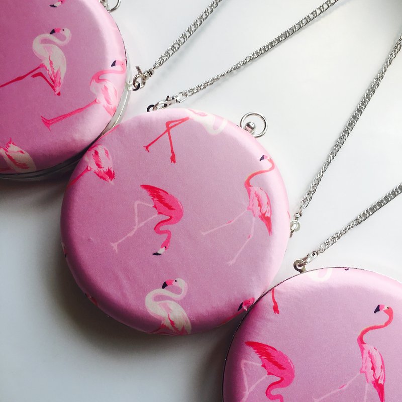 Flamingo愛情鳥小圓包 - 可手拿/ 斜揹兩用 - 側背包/斜背包 - 棉．麻 粉紅色